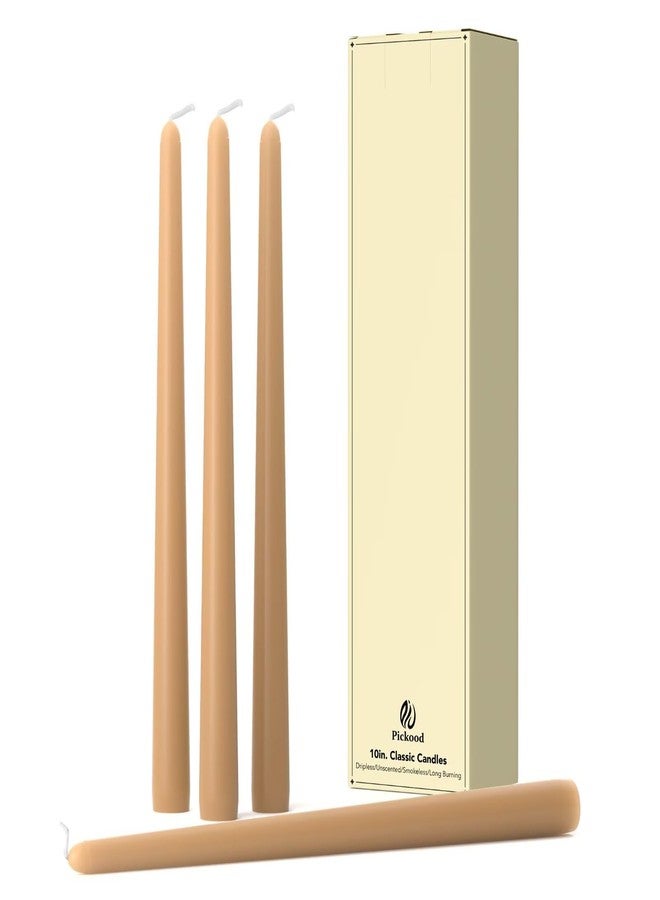 Pickood 10-Inch Tall Dripless Taper Candles Set of 4 - Beige Tapered Candles, Perfect for Christmas - Smokeless, Unscented, Long Burning - Hand Poured, Colored Tall Candlesticks - Beige - Image 1